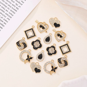 Lot de 14 pendentifs en émail noir et strass dorés pour la création de bijoux DIY