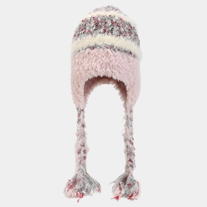 Bonnet De Protection Des Oreilles D'hiver Beanie Tricoté Fausse Fourrure Chaud Extérieur Tresse Pompon Femme