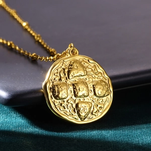 Irregular textured gold stainless steel geometric pendant necklace with hammered finish