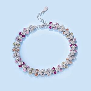S925 sterling silver bracelet featuring multi-colored baguette-cut cubic zirconia gems
