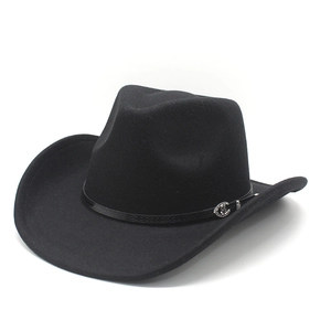 Black western cowboy hat made of felt with decorative belt and silver rhinestone buckle