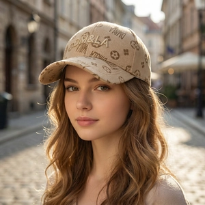 Stylish beige baseball cap with embroidery and vintage pattern for men and women