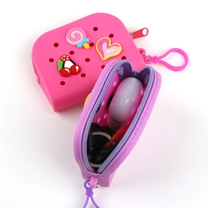 Cute cartoon silicone coin purse in rose red and purple for earphones and keys