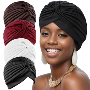 Damen Plissee Turban Hut Weich Atmungsaktiv Indien Hut Muslimischer Headwrap Geknotet Einfarbig Stretch Beanie Cap Alltag