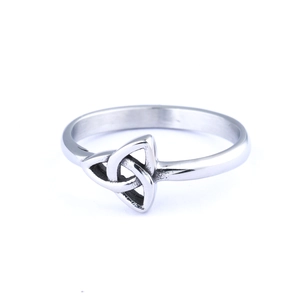 Polished silver stainless steel Celtic Trinity Knot ring for women in a minimalist style