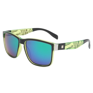 Square sport sunglasses with black and neon green frames and polarized gradient lenses