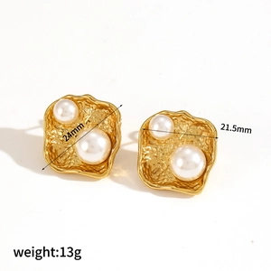 18k gold plated hammered earrings with white pearls ocean shell jewelry style