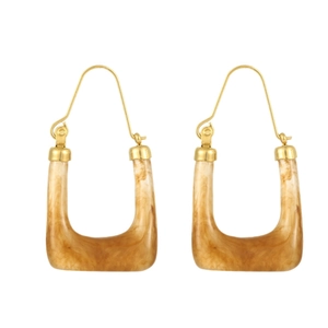French style U-shaped resin earrings with amber marble texture and gold hooks