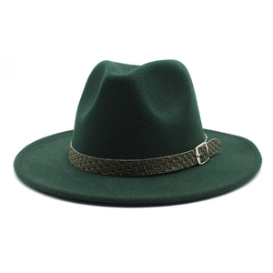 Cappello Fedora Classico In Feltro Di Lana Tesa Larga Jazz Gentleman Con Cintura Intrecciata Fibbia Per Uomo Donna