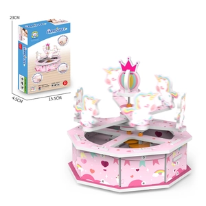 Pink DIY STEAM unicorn carrousel puzzle kit for kids aged 6 plus by BAOHE brand