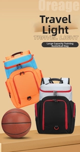 Detail view of large capacity sports backpacks in dual-tone nylon for basketball training