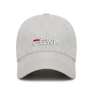 Breathable light grey perforated running cap with 3D FEWK embroidery and sun protection
