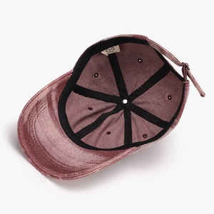 Vintage pink corduroy baseball cap with adjustable metal buckle and breathable interior