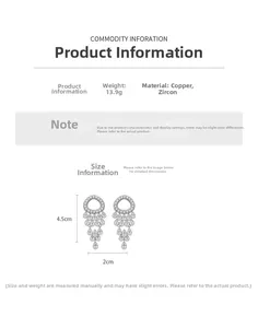 Detailed view of silver-tone tassel earrings with cubic zirconia and size specifications