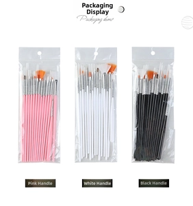 Detail view of 15pcs nail art brush set in white pink and black handle colors