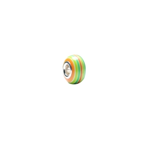 Macro detail of striped resin large hole bead with silver metal core for DIY bracelets