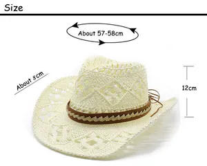 Größentabelle mit 57-58 cm Umfang und 8 cm Krempe für den geflochtenen Cowboy-Strohhut