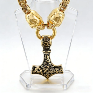 Men's Viking Thor's Hammer Pendant Necklace Stainless Steel Skull Byzantine Chain Gothic Punk Nordic Jewelry Gift