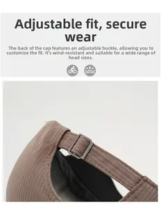 Detail of adjustable metal buckle on brown herringbone breathable baseball cap