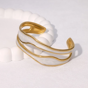 Irregular Wave Cuff Bracelet Stainless Steel Gold Plated Enamel Drip Oil Minimalist Luxury Style Jewelry For Women