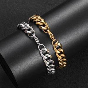 11mm stainless steel Cuban chain bracelet in gold and silver finish for men