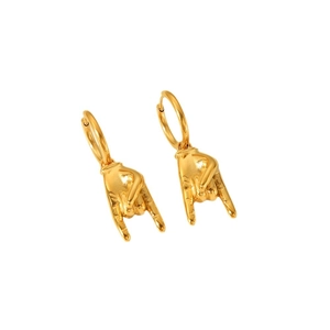 Minimalist gold rock hand gesture earrings in titanium steel for punk fashion