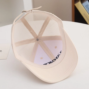 Detail of breathable mesh kids baseball cap showing internal Lucky embroidery on the brim