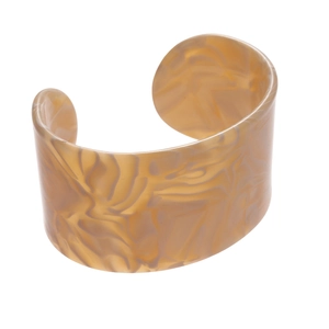 Minimalist wide open cuff bracelet in amber tortoiseshell acetate with marbled texture