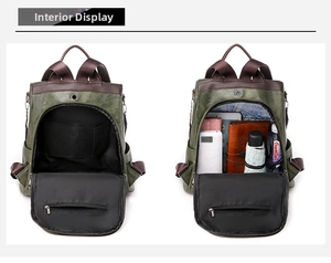 Interior structure of the vintage PU leather backpack showing main pocket and compartments