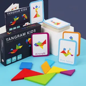 Wooden Colorful Tangram Puzzle Kids Educational Geometric Shapes Learning Toy Challenge Cards Instruction Manual