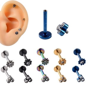 Clou de Labret en Acier Inoxydable Filetage Interne Fleur Strass Piercing Lèvre Medusa Boucle d'Oreille Bijoux Homme Femme
