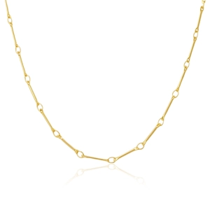 Detailed view of golden stainless steel oval link chain necklace with polished finish