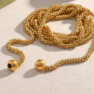 18K gold plated stainless steel multi-layer woven mesh chain with polished sphere charms