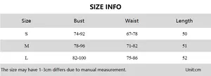 Detailed size info table with bust and waist measurements for backless tube top