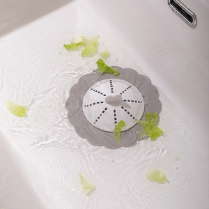 Gray petal shaped silicone kitchen sink strainer for debris filtering and anti-clogging
