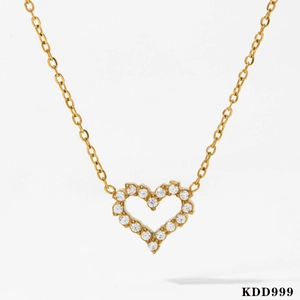 Elegant gold-tone heart necklace with micro-paved cubic zirconia crystals on O-chain