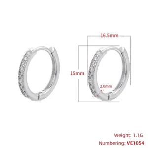 Detailed view of silver hoop earring with 16.5mm diameter and micro-pave zircon crystals