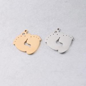 Baby Footprints Pendants 304 Stainless Steel Rhinestone Mirror Polished Charms For Jewelry Making DIY Handcrafted Accessories