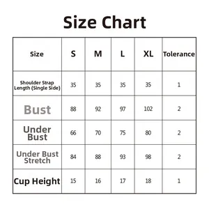 Size chart for solid bikini set showing bust and cup height measurements in cm