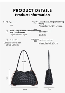Detailed size specifications for woven PU shoulder bag with dual pouch structure