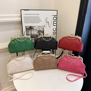 Embossed floral shell bags with pearl handle and shoulder strap in six colors