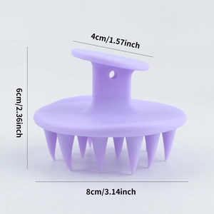 Brosse de massage cuir chevelu en silicone violette avec poignée ergonomique et dents