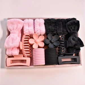Soft Coral Fleece Face Wash Headband Wristband And Matte Hair Claw Clips Elastic Hair Ties For Women Skincare Makeup