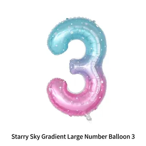Détail du ballon chiffre 3 en aluminium de 40 pouces avec dégradé étoilé pour anniversaire