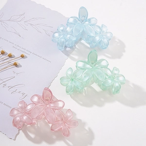 Stereoscopic Flower Hair Claw Clips Acrylic Plastic Shark Clip Matte Transparent Mori Forest Style For Women
