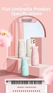 Flat ultra-light folding umbrellas in pastel colors displayed on creative stands
