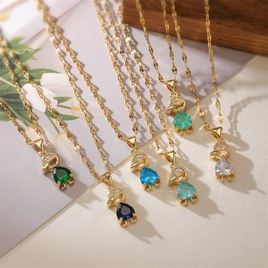 Copper Pendant Necklace Cartoon Boy Girl Heart Shaped Zircon Micro Pave Inlaid Fashion INS Style Cute Jewelry For Women