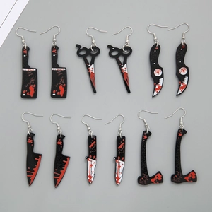 Horror Bloody Weapon Hook Earrings Acrylic Cleaver Scissors Dagger Axe Halloween Gothic Punk Party Costume Jewelry Accessory