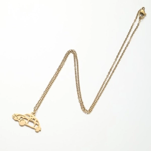 Exaggerated golden stainless steel necklace featuring a cartoon car silhouette pendant