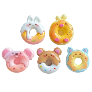 Cartoon animal resin donut charms featuring a rabbit, chick, bear, cat, and mouse